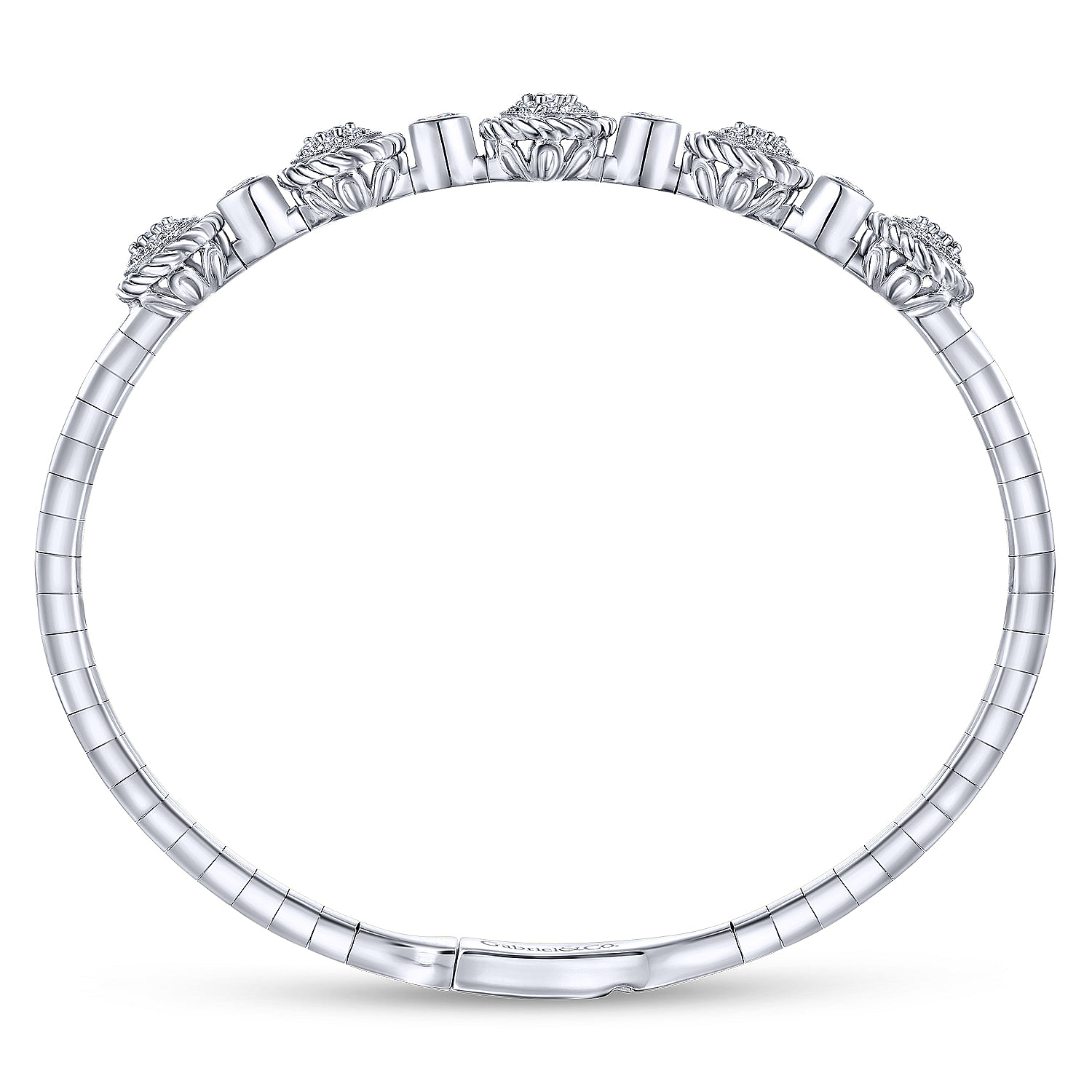 14K White Gold Bangle with Twisted Rope Pave Diamond Stations - 0.75 ct - Shot 3