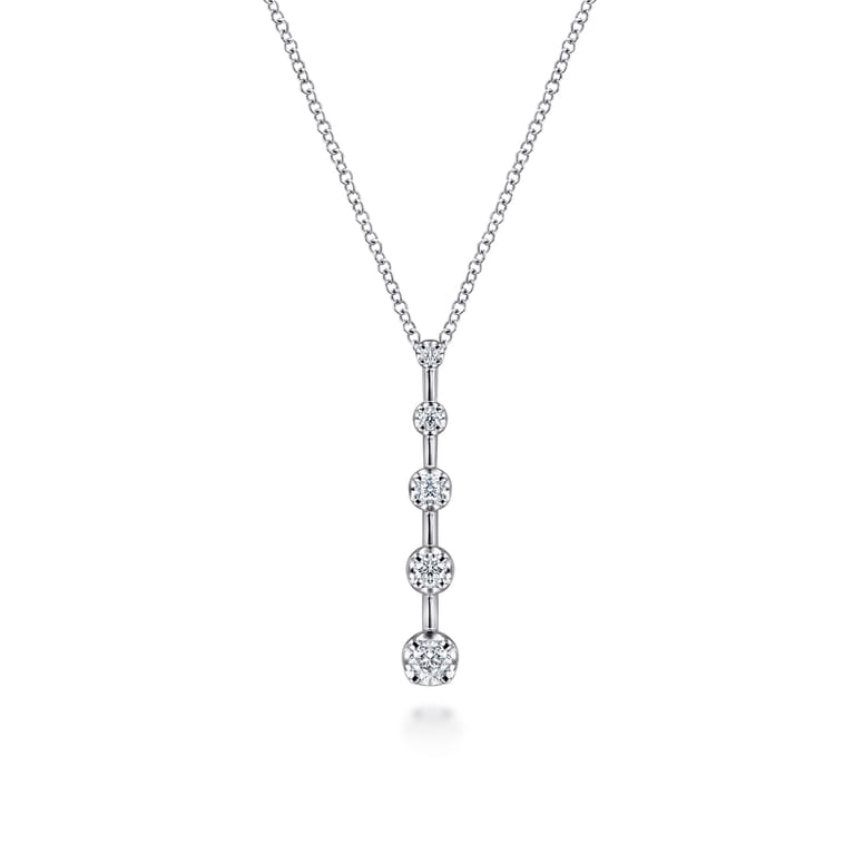 14K White Gold Bar Pendant Necklace with Diamond Stations - 0.26 ct - Shot 1