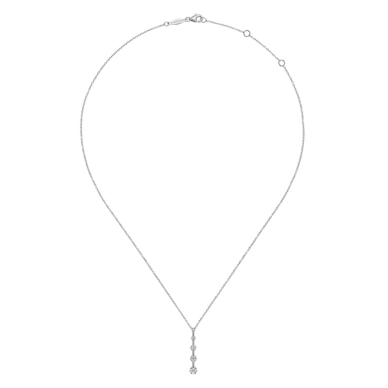 14K White Gold Bar Pendant Necklace with Diamond Stations - 0.26 ct - Shot 2