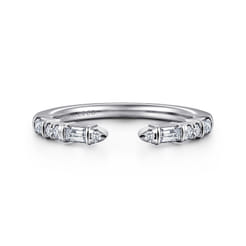 14K White Gold Bar Set baguette and U Setting Round Diamond Open Anniversary Band