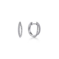 14K White Gold Beaded 15mm Diamond Huggies
