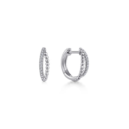 14K White Gold Beaded 15mm Diamond Huggies