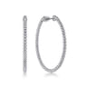 14K White Gold Beaded 40mm Round Classic Hoop Earrings