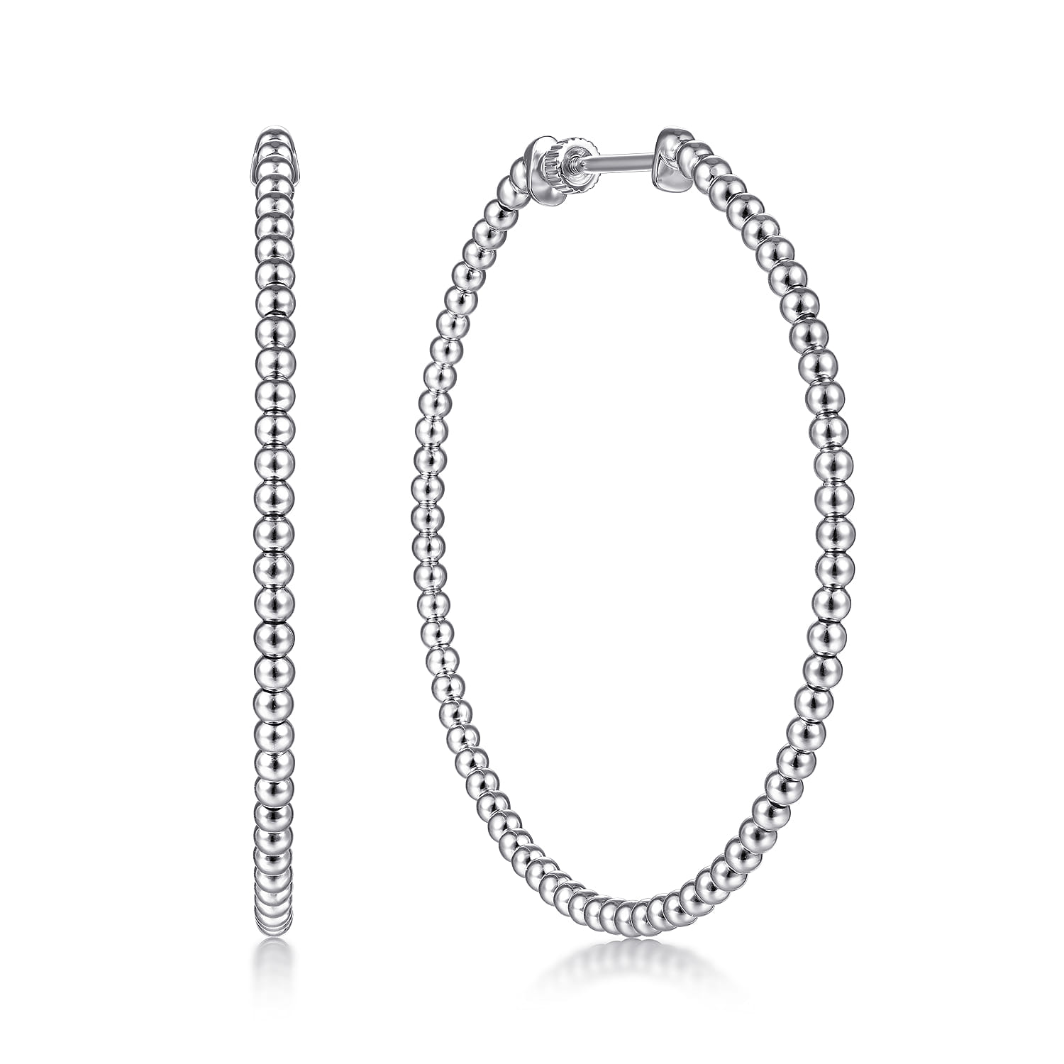 14K White Gold Beaded 50mm Round Classic Hoop Earrings - Shot 1