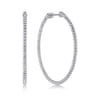 14K White Gold Beaded 50mm Round Classic Hoop Earrings