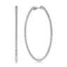 14K White Gold Beaded 60mm Round Classic Hoop Earrings