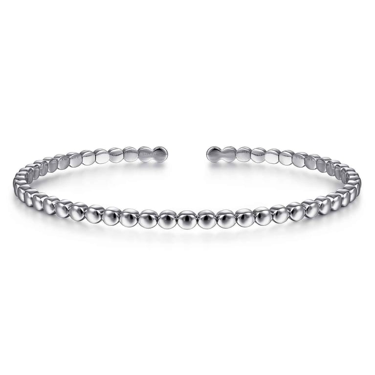 14K White Gold Beaded Cuff Bracelet - Shot 1