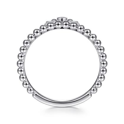 14K White Gold Beaded Diamond Crown Ring