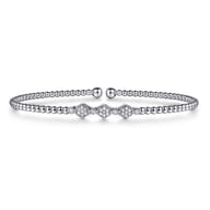 14K White Gold Beaded Diamond Cuff Bangle Bracelet-Bujukan