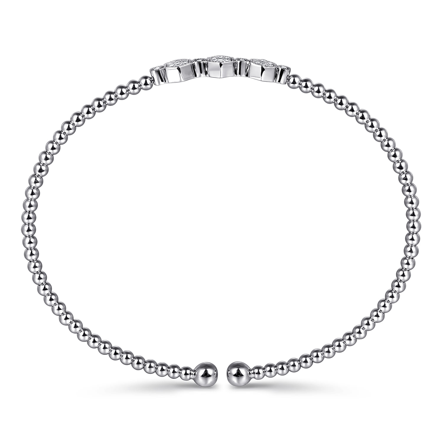 14K White Gold Beaded Diamond Cuff Bangle Bracelet-Bujukan - 0.14 ct - Shot 3