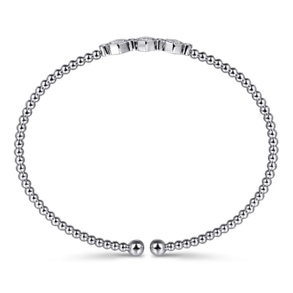 14K White Gold Beaded Diamond Cuff Bangle Bracelet-Bujukan