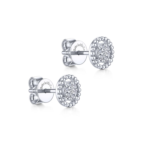 14K White Gold Beaded Halo Diamond Pave Stud Earrings - 0.1 ct - Shot 2