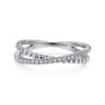 14K White Gold Beaded Pave Diamond Criss Cross Ring - 0.09 ct