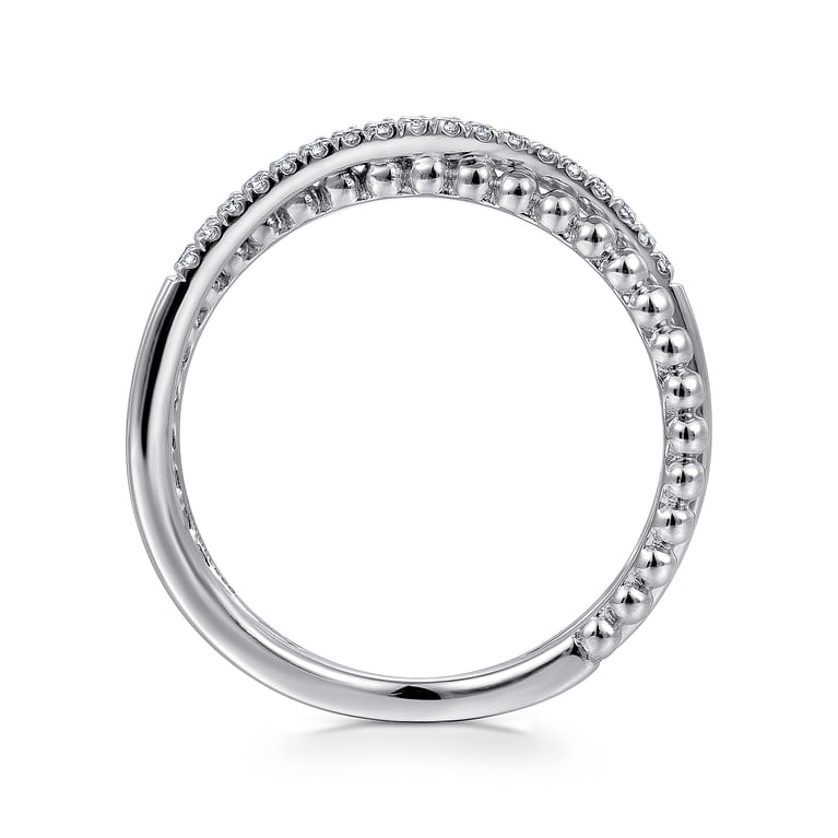 14K White Gold Beaded Pave Diamond Criss Cross Ring - 0.09 ct - Shot 2