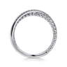 14K White Gold Beaded Pave Diamond Criss Cross Ring - 0.09 ct