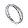 14K White Gold Beaded Pave Diamond Criss Cross Ring - 0.09 ct