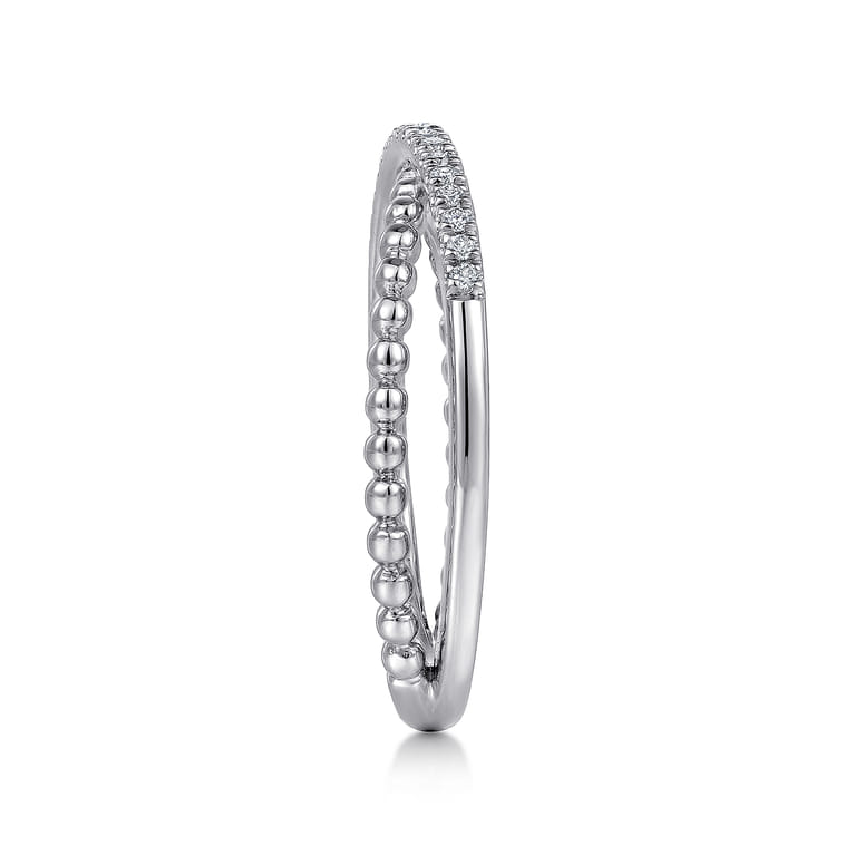 14K White Gold Beaded Pave Diamond Criss Cross Ring - 0.09 ct - Shot 4