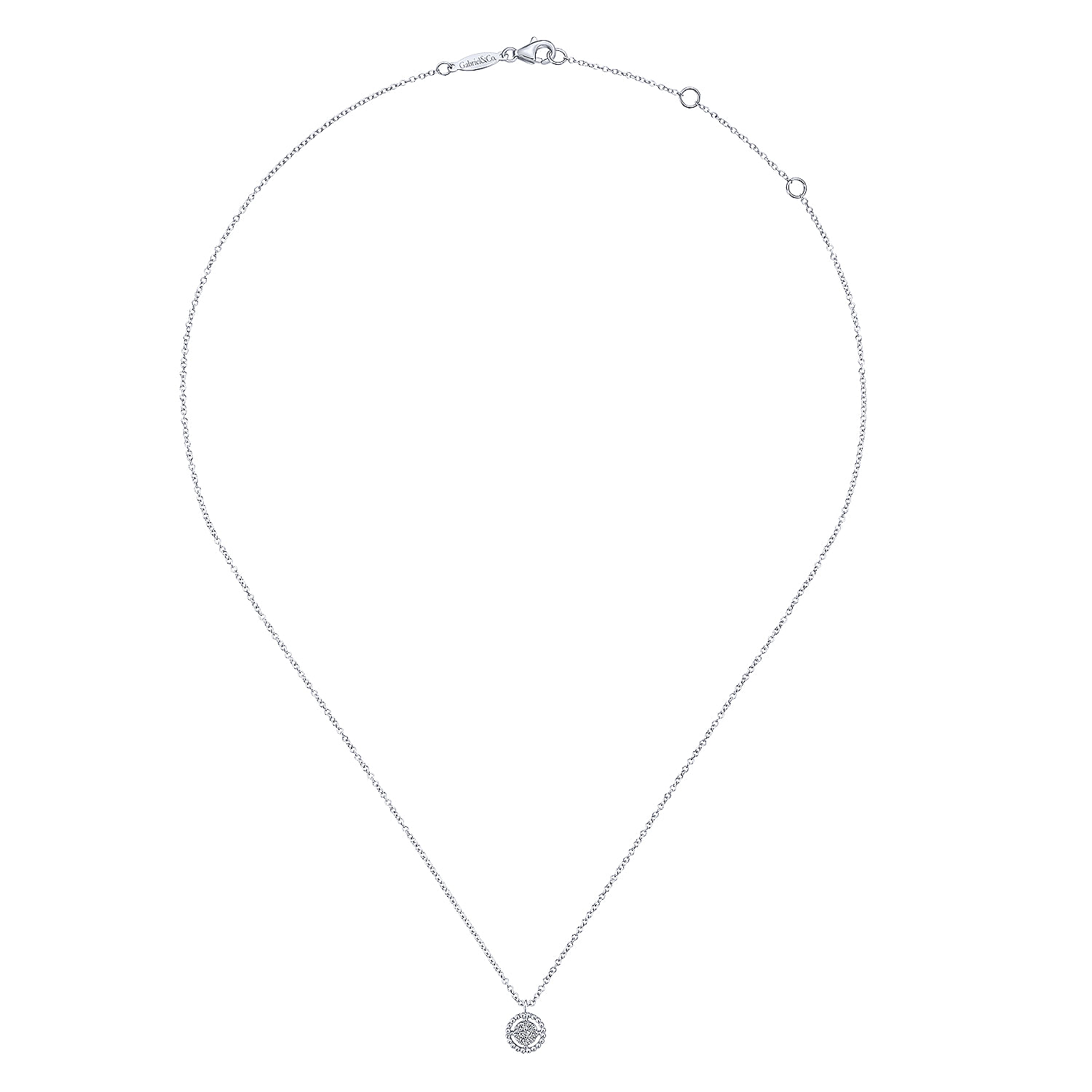 14K White Gold Beaded Round Floating Diamond Pendant Necklace - 0.05 ct - Shot 2