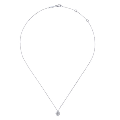 14K White Gold Beaded Round Floating Diamond Pendant Necklace