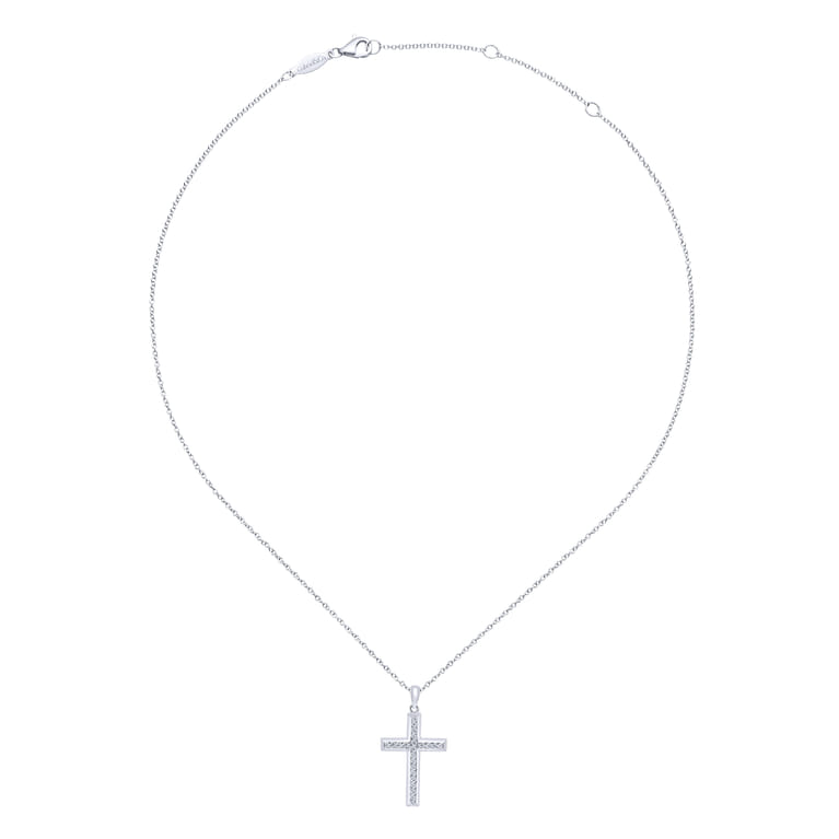 14K White Gold Beveled Diamond Cross Pendant Necklace - 0.15 ct - Shot 2