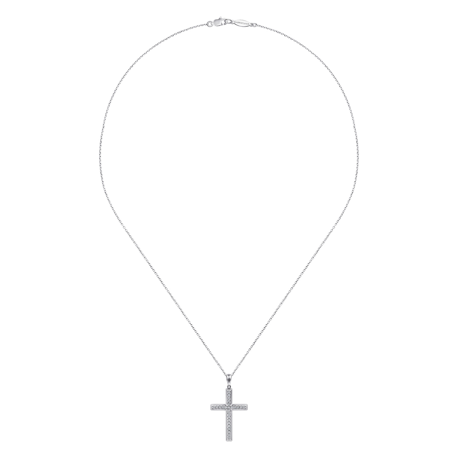 14K White Gold Beveled Pave Diamond Cross Necklace - 0.2 ct - Shot 2