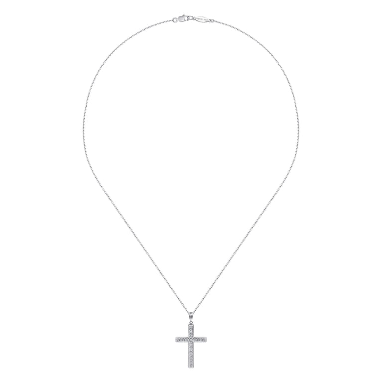 14K White Gold Beveled Pave Diamond Cross Necklace - 0.2 ct - Shot 2