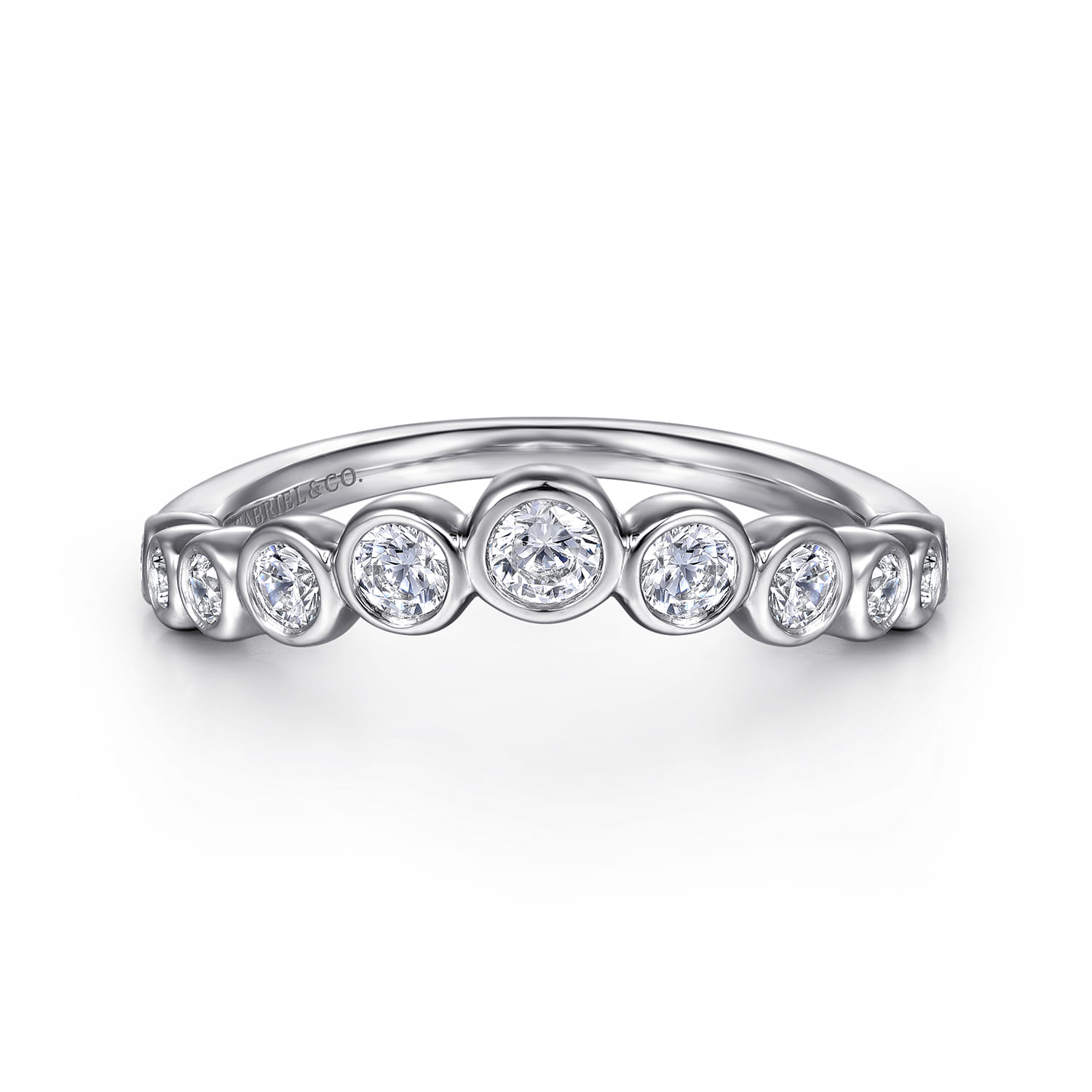Curved Wedding Ring in 14k White Gold with Round Natural Diamond at Gabriel & Co. - Shot 1
