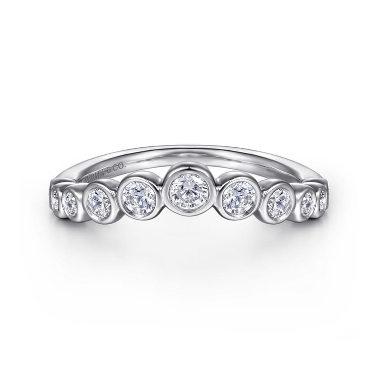 Curved Wedding Ring in 14k White Gold with Round Natural Diamond at Gabriel & Co. - Shot 1