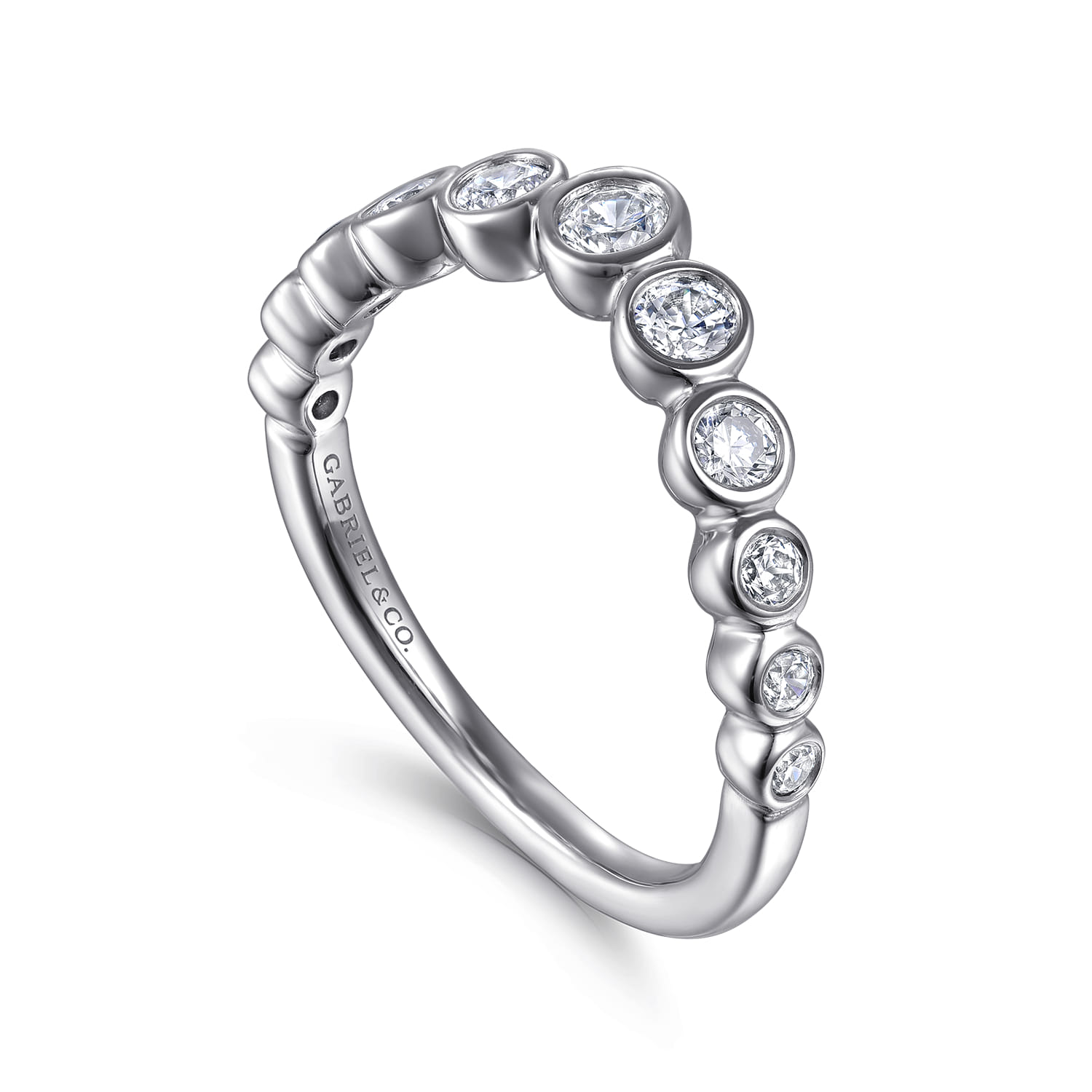 Curved Wedding Ring in 14k White Gold with Round Natural Diamond at Gabriel & Co. - Shot 3