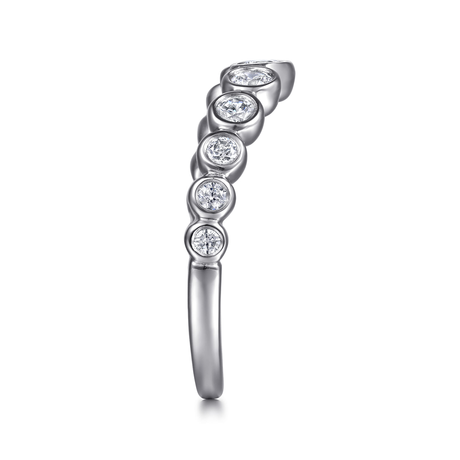 Curved Wedding Ring in 14k White Gold with Round Natural Diamond at Gabriel & Co. - Shot 4