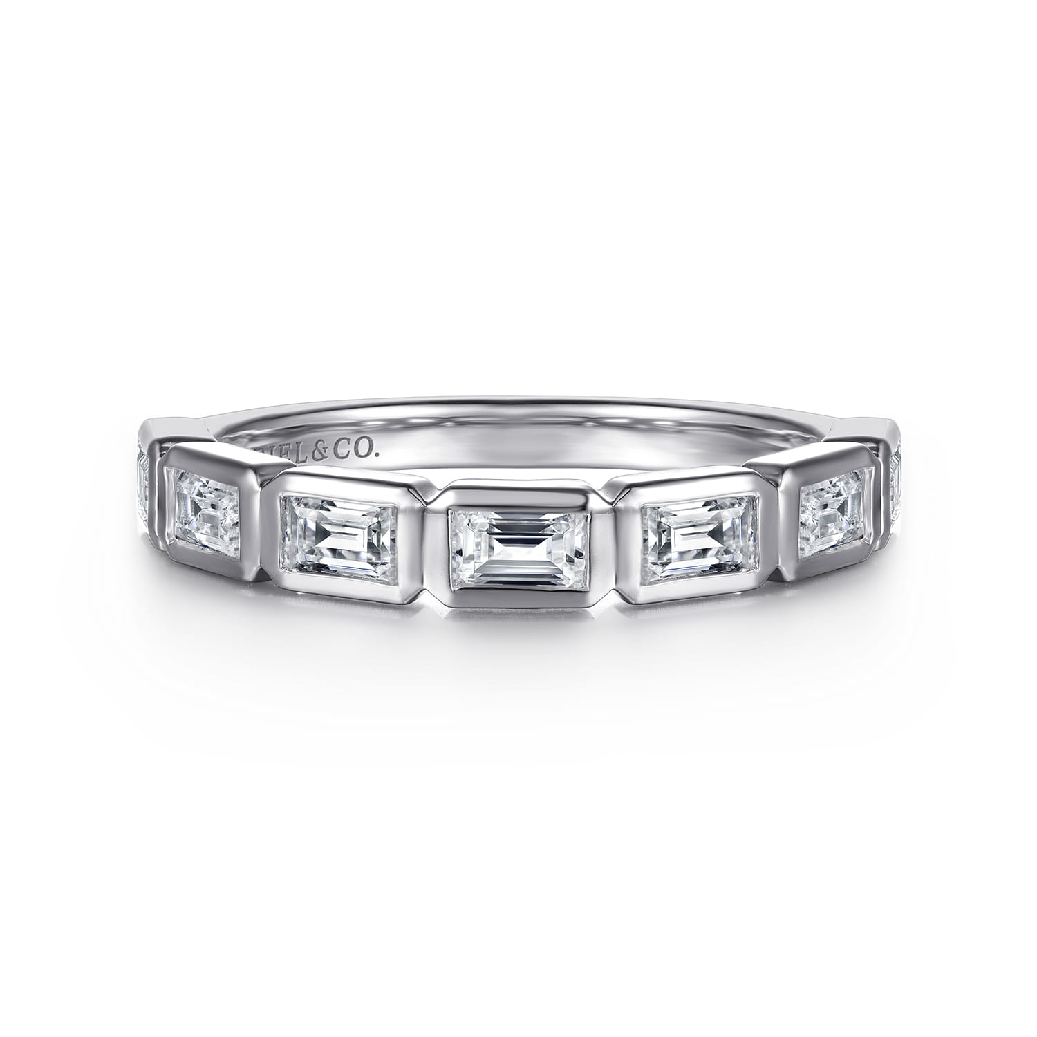 Straight Wedding Ring in 14k White Gold with Baguette Natural Diamond at Gabriel & Co. - Shot 1