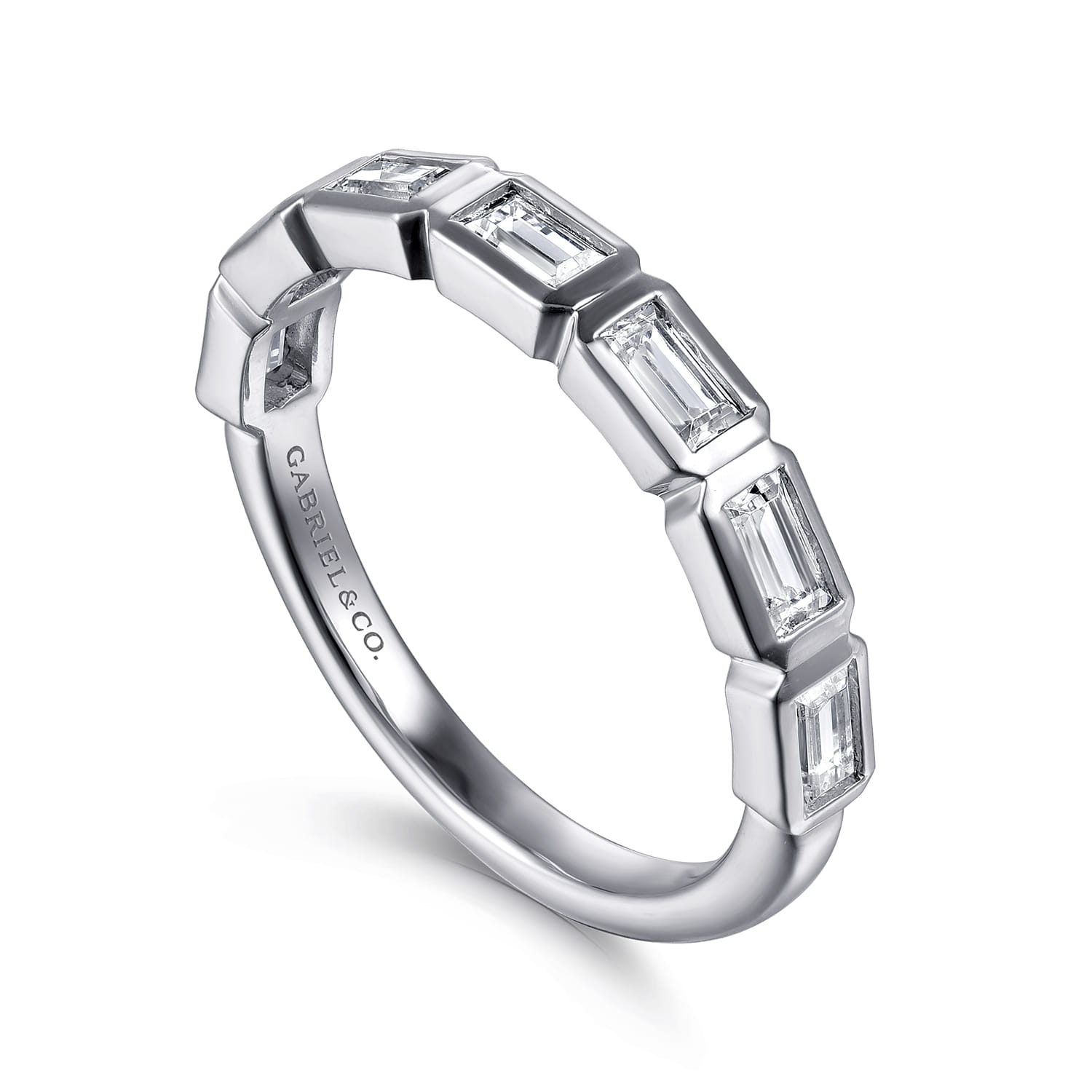 Straight Wedding Ring in 14k White Gold with Baguette Natural Diamond at Gabriel & Co. - Shot 3