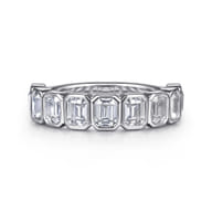 14K White Gold Bezel Emerald Cut Diamond Anniversary Band
