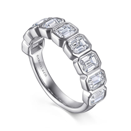 14K White Gold Bezel Emerald Cut Diamond Anniversary Band