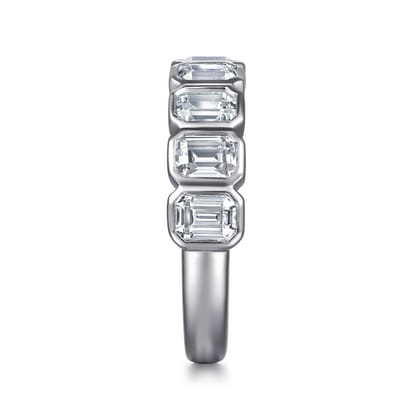14K White Gold Bezel Emerald Cut Diamond Anniversary Band