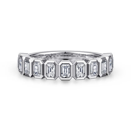 14K White Gold Bezel Emerald Cut Diamond Anniversary Band