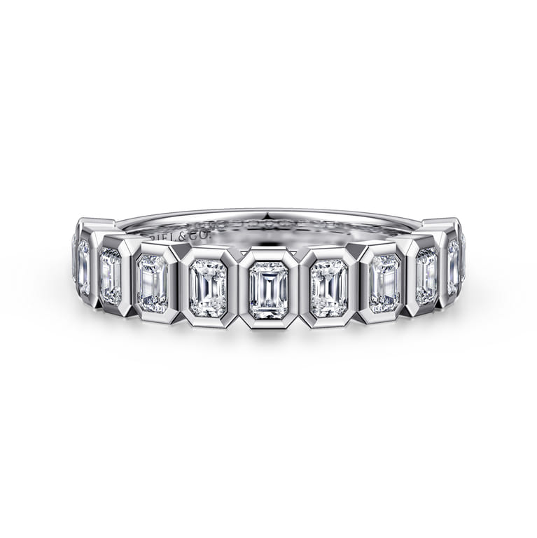 Fancy Wedding Ring in 14k White Gold with Emerald Cut Natural Diamond at Gabriel & Co. - Shot 1