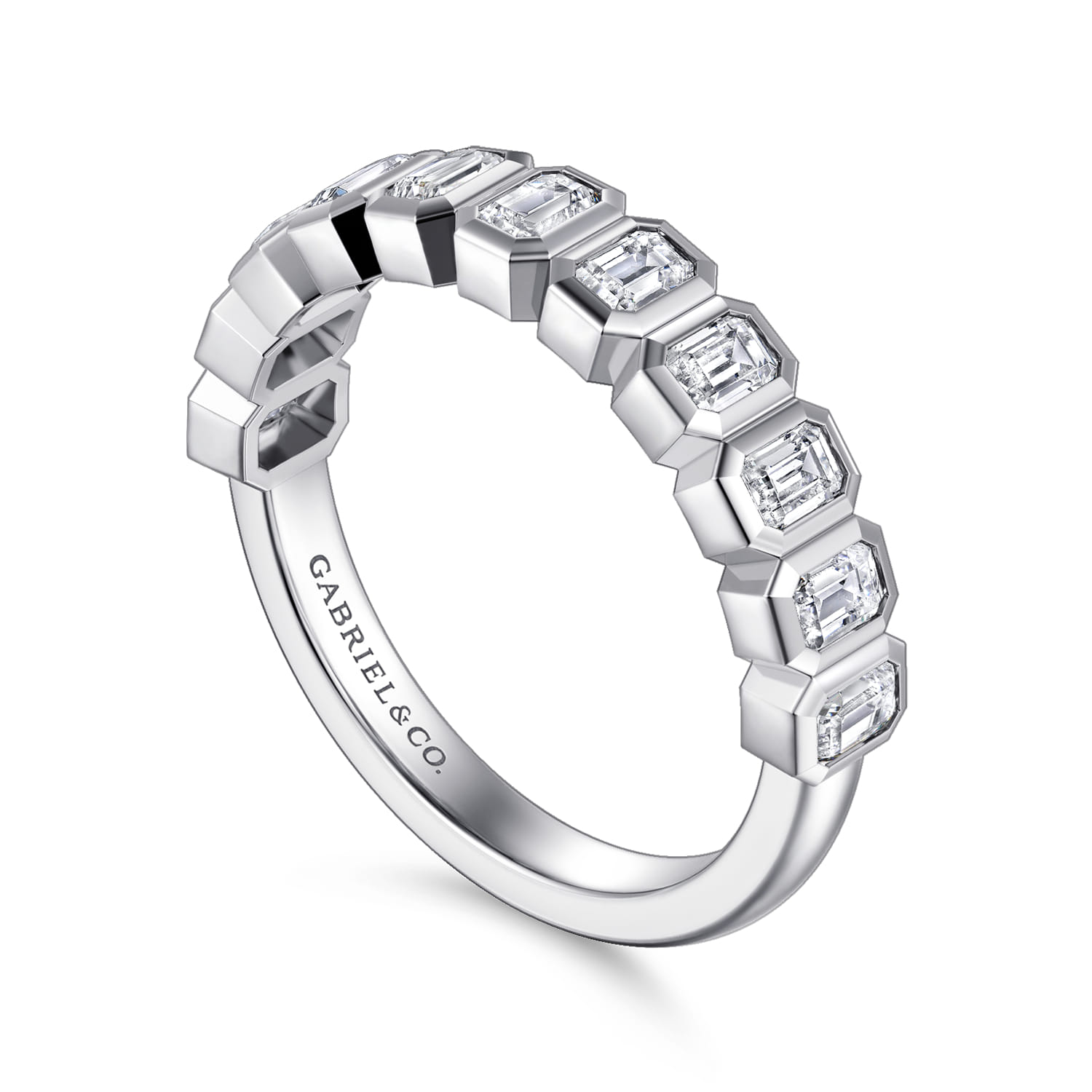 Fancy Wedding Ring in 14k White Gold with Emerald Cut Natural Diamond at Gabriel & Co. - Shot 3