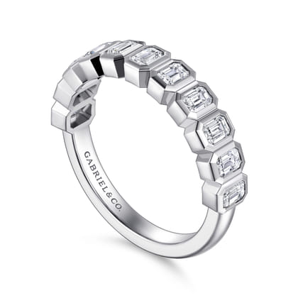 14K White Gold Bezel Emerald Cut Diamond Anniversary Band