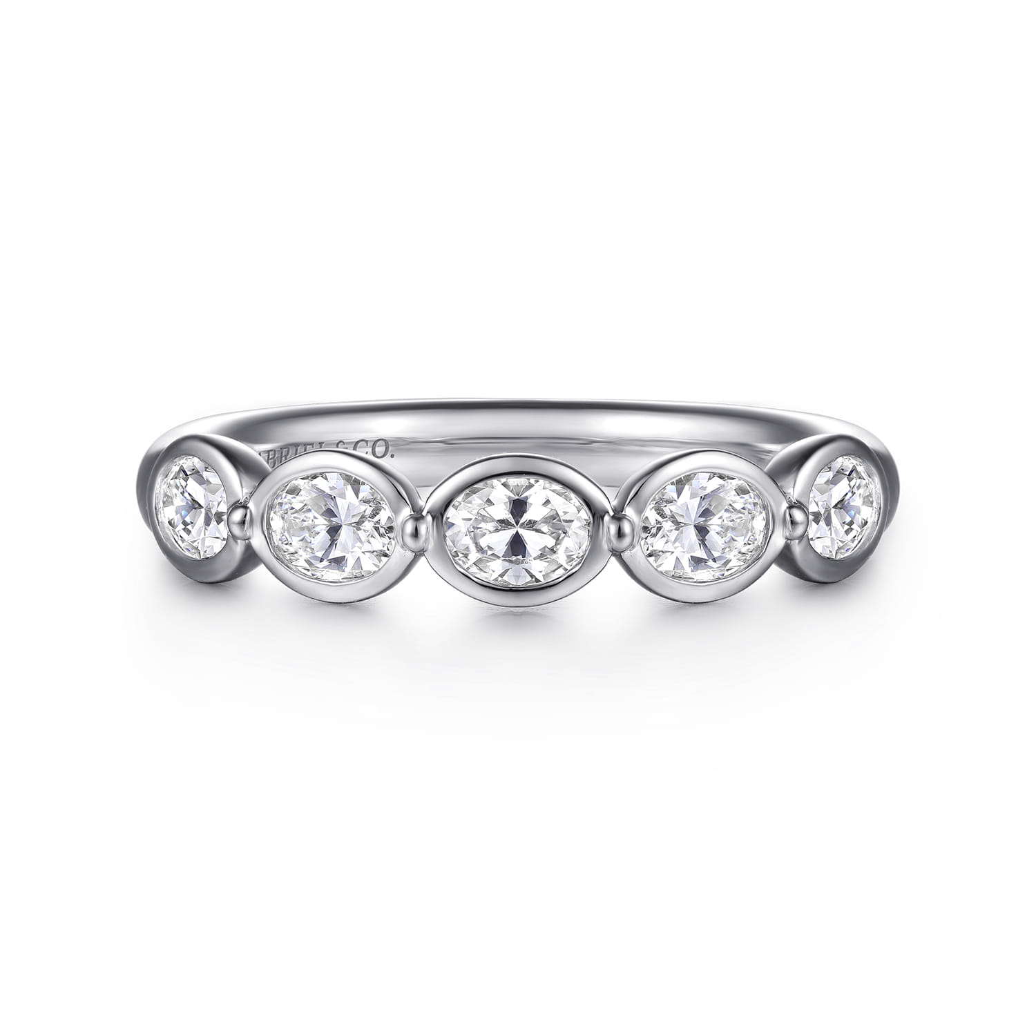 Straight Wedding Ring in 14k White Gold with Oval Natural Diamond at Gabriel & Co. - Shot 1