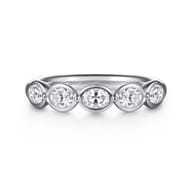 14K White Gold Bezel Oval 5 Stone Diamond Anniversary Band