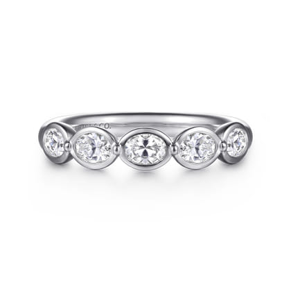 14K White Gold Bezel Oval 5 Stone Diamond Anniversary Band