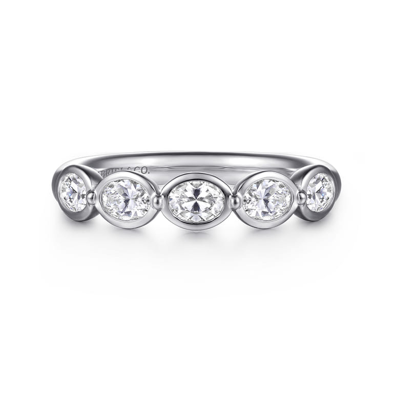 Straight Wedding Ring in 14k White Gold with Oval Natural Diamond at Gabriel & Co. - Shot 1