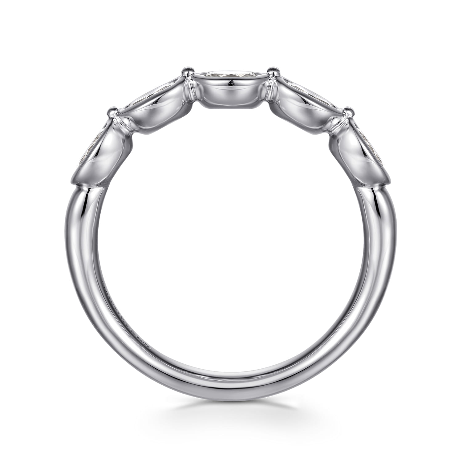 Straight Wedding Ring in 14k White Gold with Oval Natural Diamond at Gabriel & Co. - Shot 2