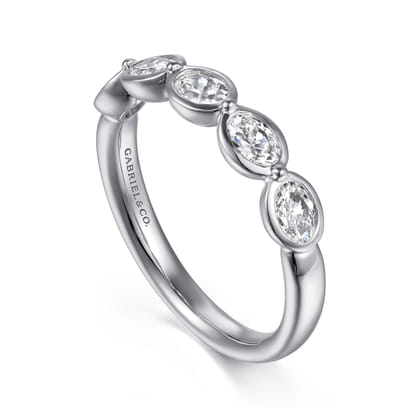 14K White Gold Bezel Oval 5 Stone Diamond Anniversary Band