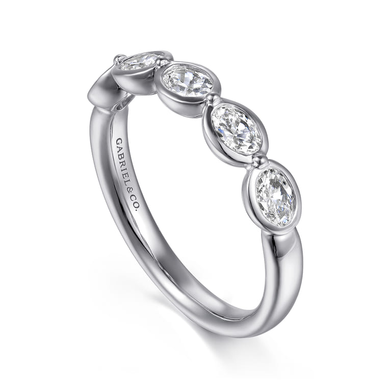 Straight Wedding Ring in 14k White Gold with Oval Natural Diamond at Gabriel & Co. - Shot 3