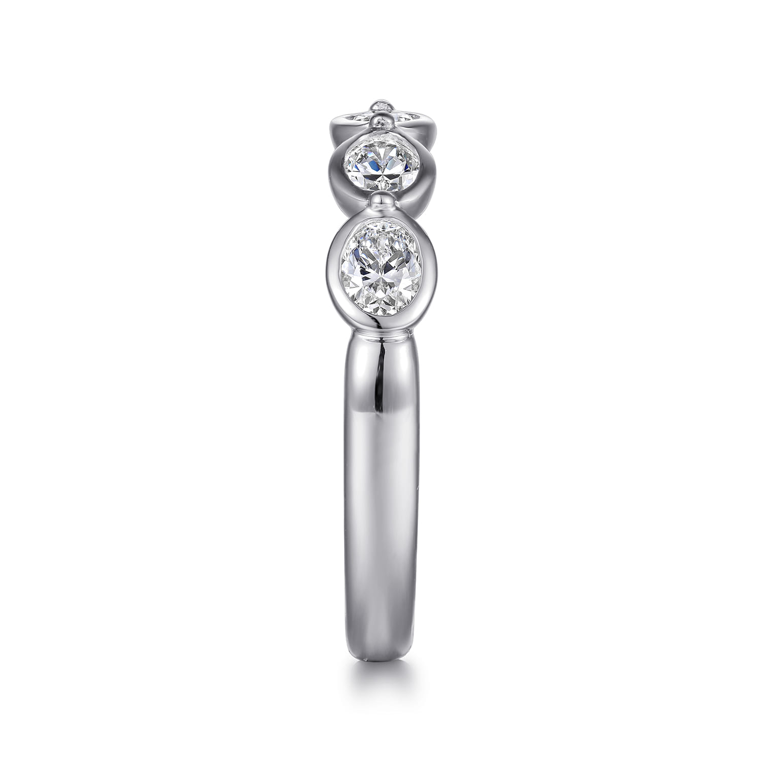 Straight Wedding Ring in 14k White Gold with Oval Natural Diamond at Gabriel & Co. - Shot 4