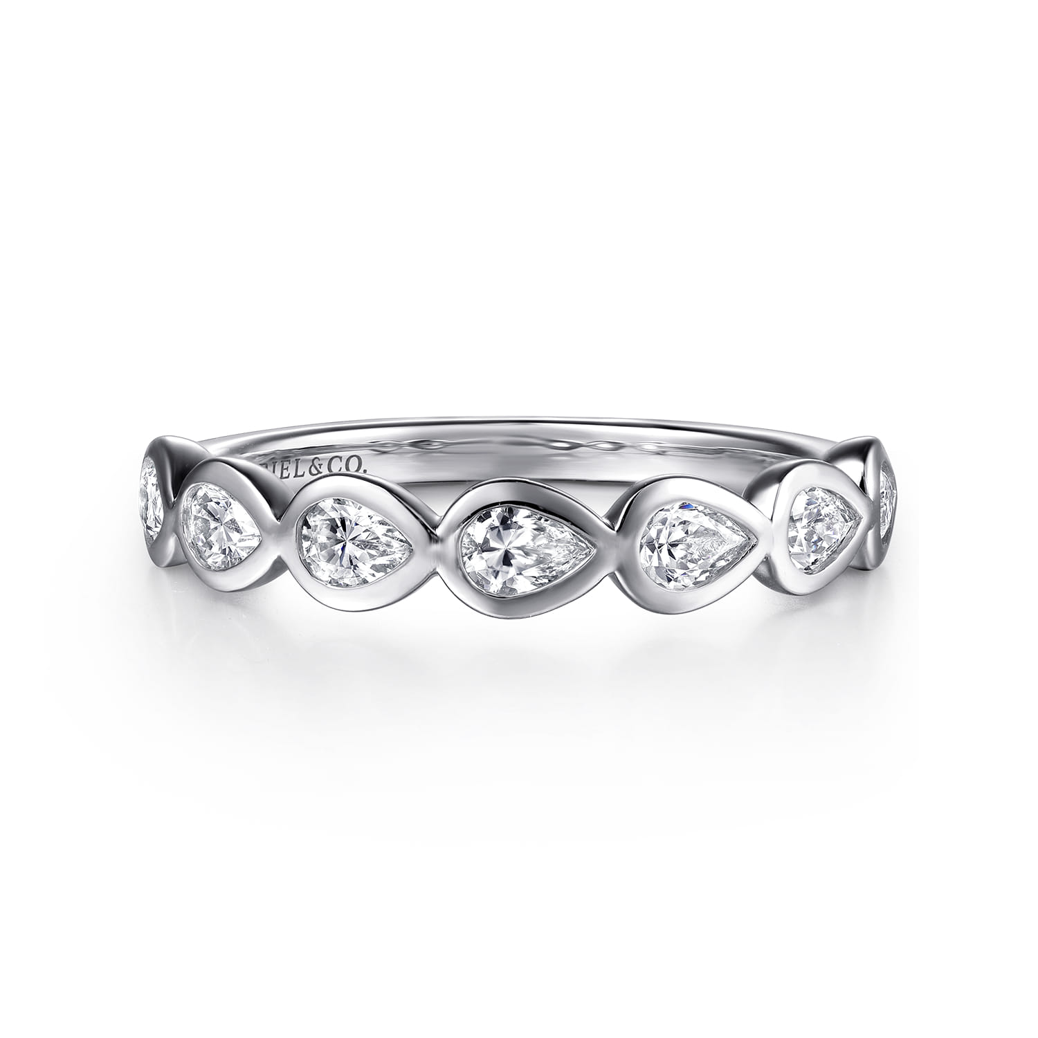 Straight Wedding Ring in 14k White Gold with Pear Natural Diamond at Gabriel & Co. - Shot 1