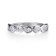 14K White Gold Bezel Pear Shape 7 Stone Diamond Anniversary Band