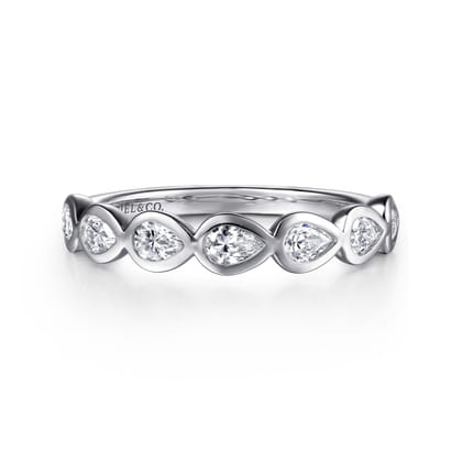 14K White Gold Bezel Pear Shape 7 Stone Diamond Anniversary Band